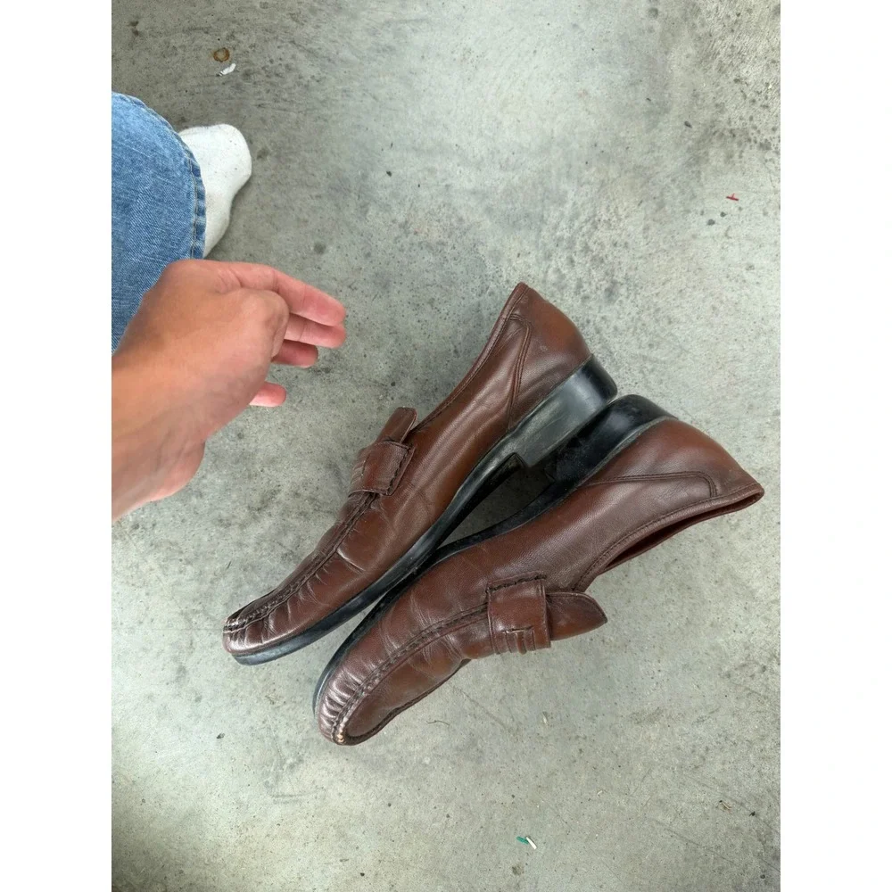 Vintage French Shriner Nelson Mens 11M Brown Leather Penny Loafers Polished
